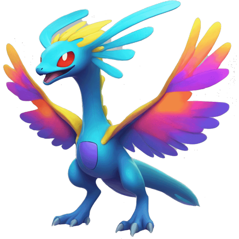 Colorful Neon Colors Vibrant Colors Flying Futuristic Fakémon-Pokémon-Creature Full Body emoji