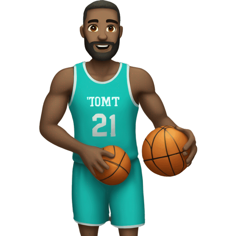 man with beard and turquoise eyes and clear skin playing basketball emoji