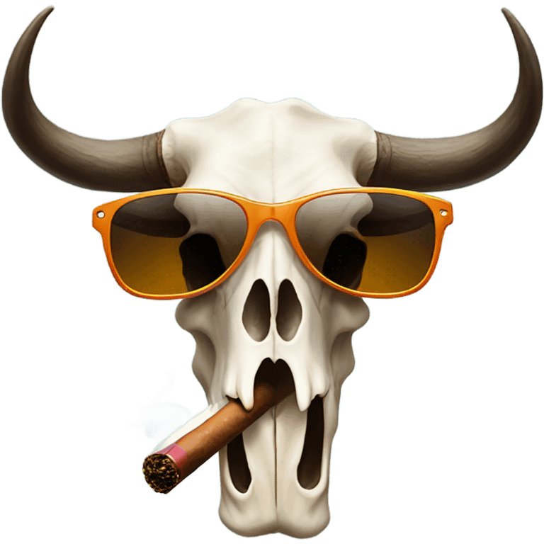 Skull of a bull smoking a cigar with sunglasses  emoji