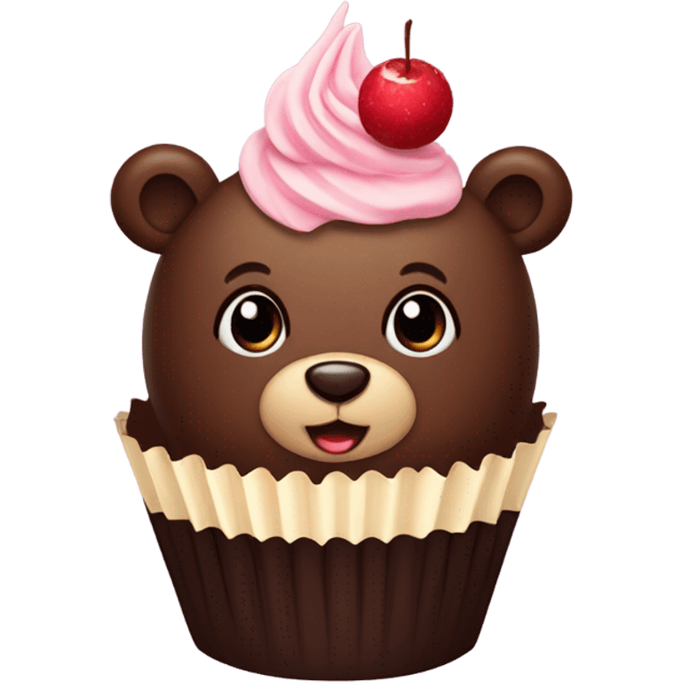 cute dark brown bear as a cupcake with frosting emoji