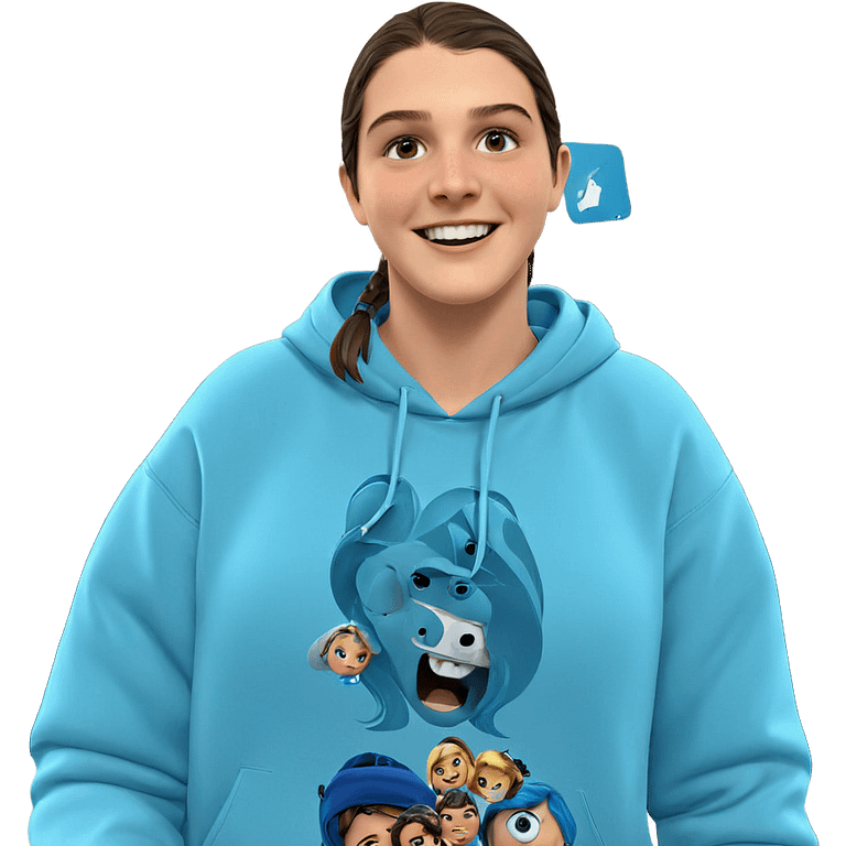 smiling girl in blue hoodie emoji