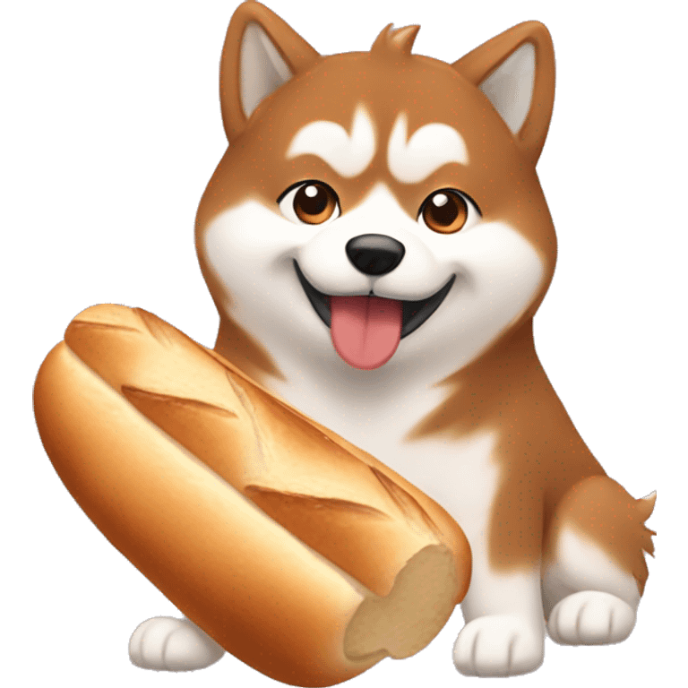 Fluffy Red husky eating baguette bread  emoji