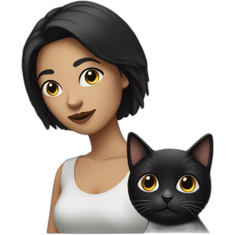 woman with black hair and black and white cat emoji