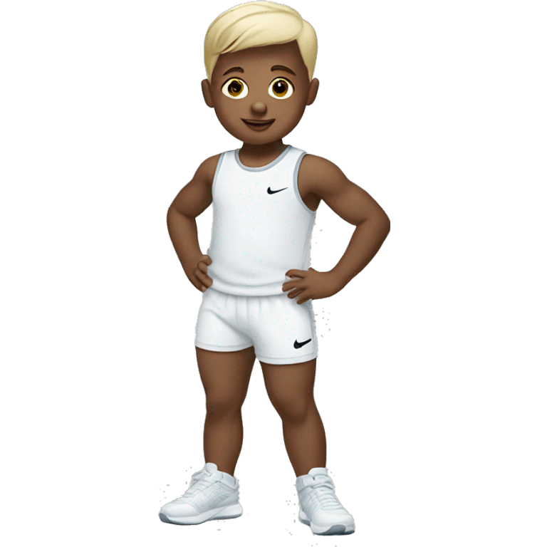 White baby boy wearing a Nike outfit emoji