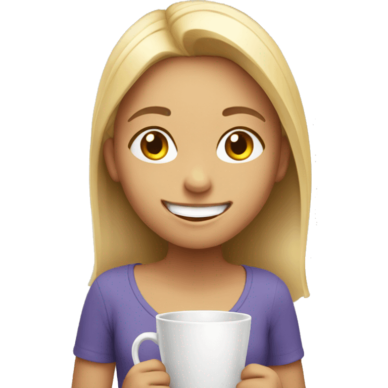 smiling girl with cup emoji