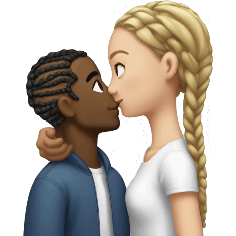 black man with cornrows kissing white brunette girl emoji