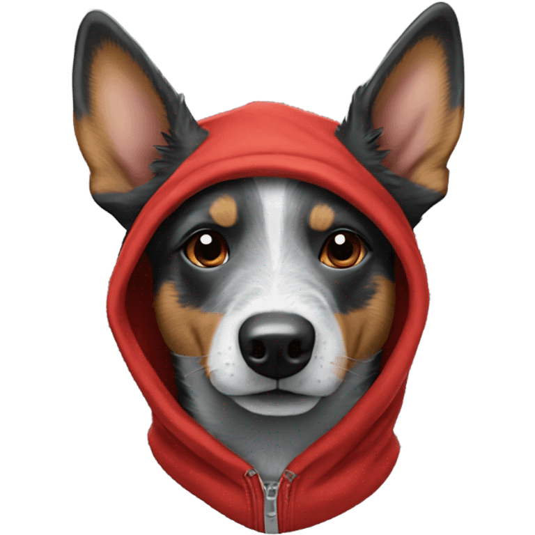 Blue heeler wearing a red hoodie emoji