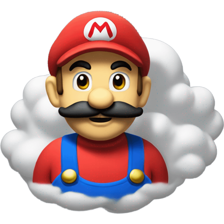 Mario plumber with red hat and an letter M on it with blue pants and yellow knobs on them and a red jacket with white gloves and a black mustache that looks like an cloud emoji