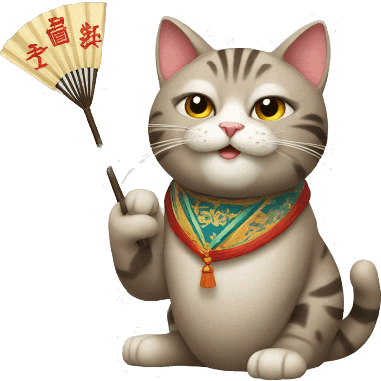 Cat with a chinese fan emoji