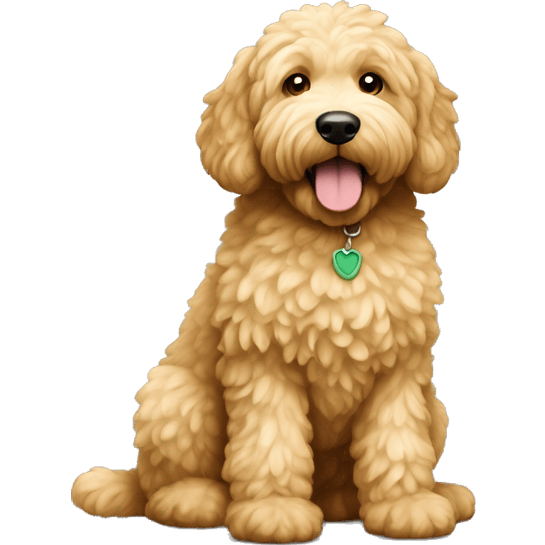 full body sitting golden doodle with light fur and hazel-green eyes emoji