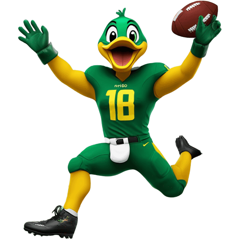 Oregon duck mascot puddles scoring a touchdown emoji