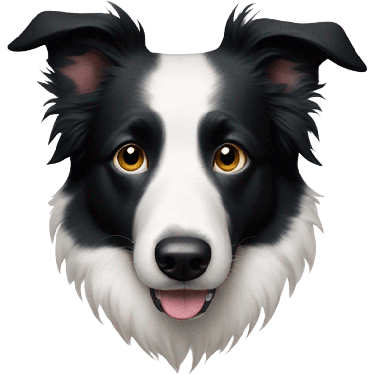 white border collie with black spot on half of the face and one eye emoji