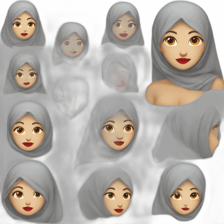 asian women wearing grey hijab with red lipstick emoji