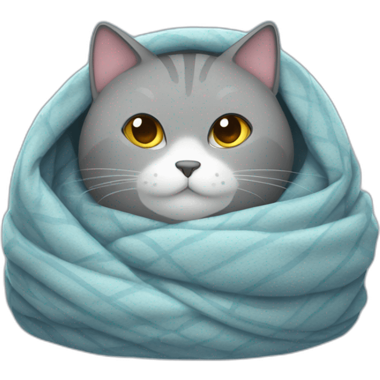 Fat Grey cat wrapped in the blanket emoji