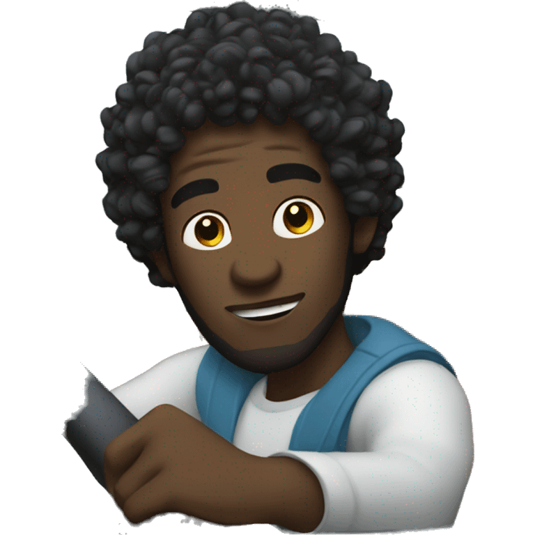 Black skin male with Black curly hair driving a car emoji