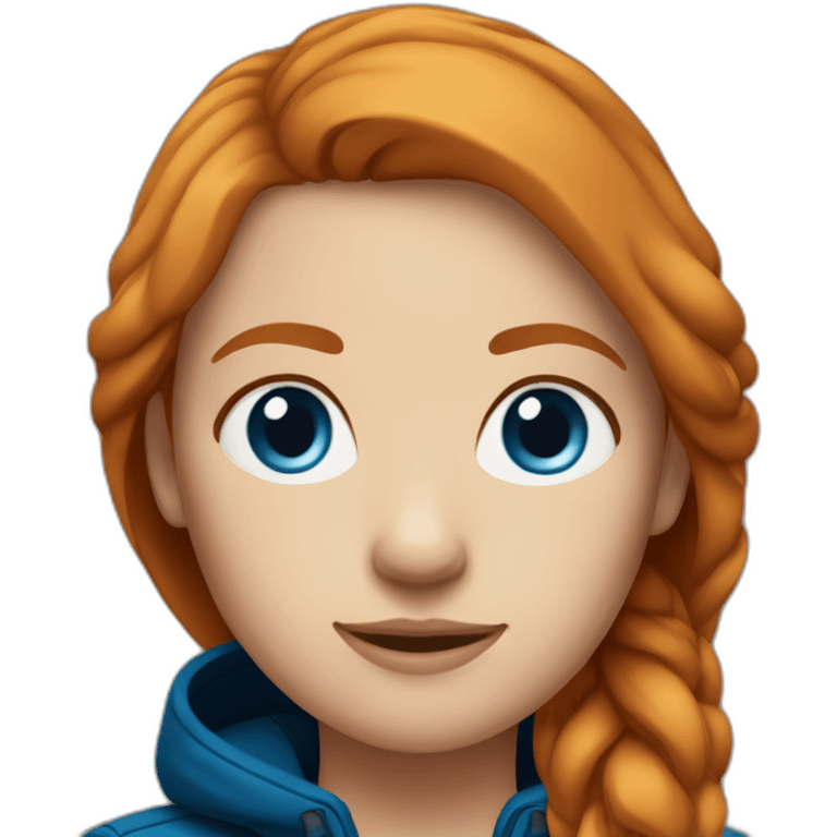 Straight, ginger hair and blue eyes woman with a Canadian jacket emoji