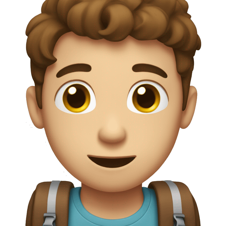 A boy with brown hair with a school bag,happy,tired emoji