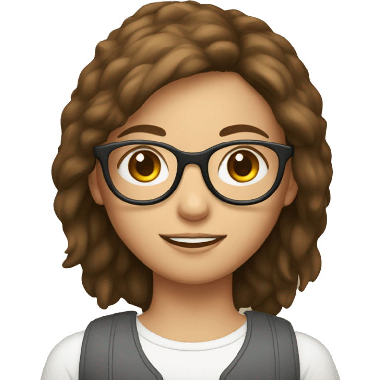 Girl with brown hair with glasses and computer emoji