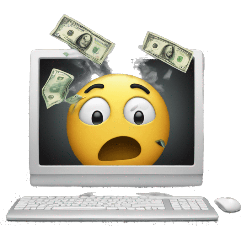 A stressed-out computer with smoke coming out and money flying away emoji