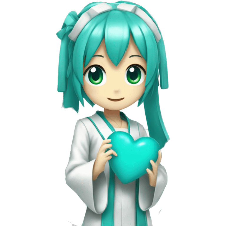 hatsune miku holding a teal heart emoji