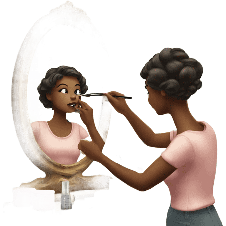 Girl putting on makeup in vintage mirror emoji