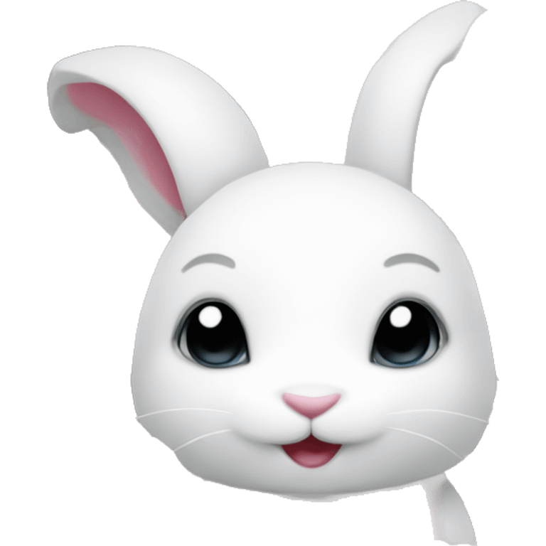 cute white bunny holding light pink peonies emoji