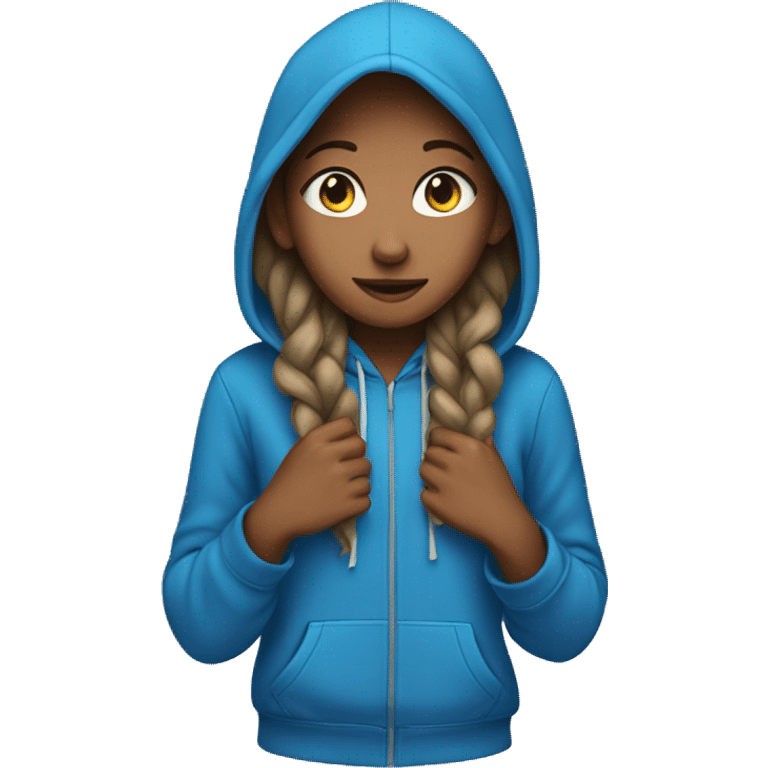 A girl wering a blue hoodie emoji