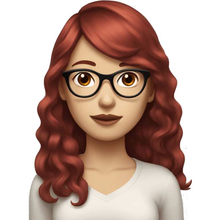 girl with red wine hair, with bangs and pale skin, also with a black glasses emoji