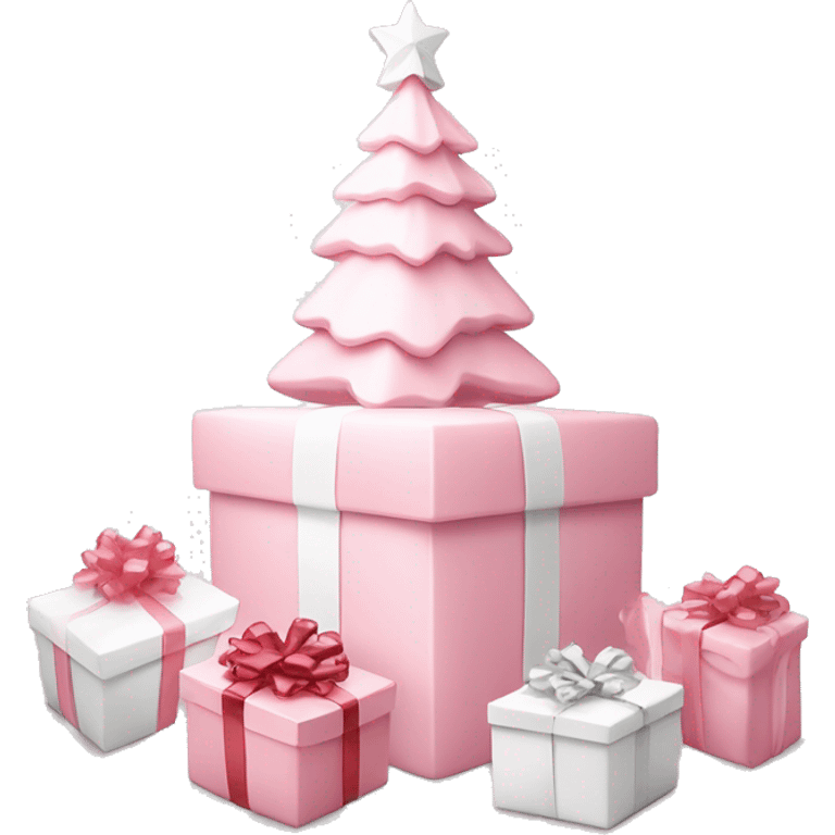 Light pink Christmas gifts under a white Christmas tree  emoji