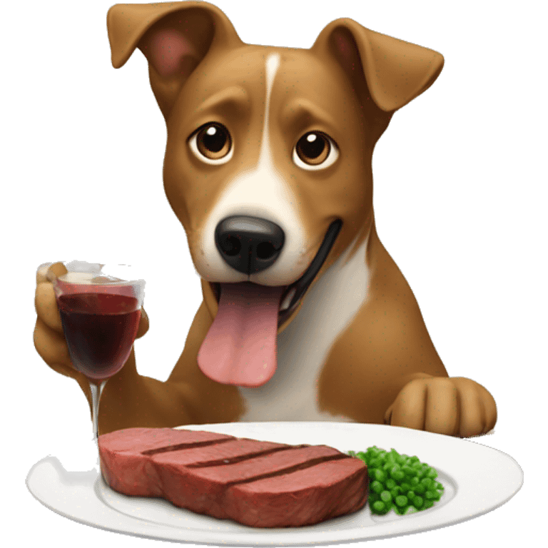 Dog eating a steak at the dinner table  emoji