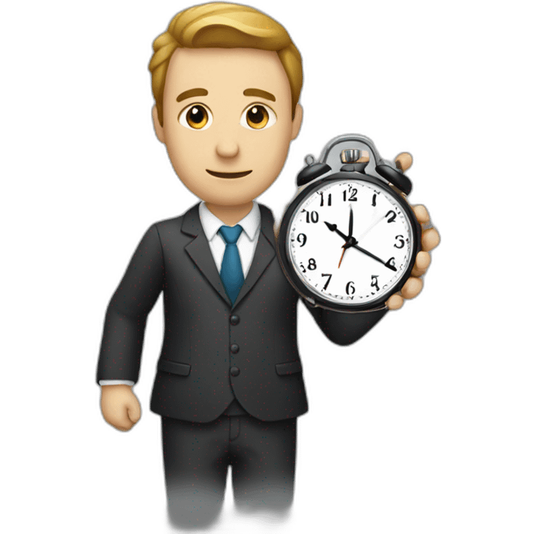 a man in a suit holding a clock in his right hand emoji