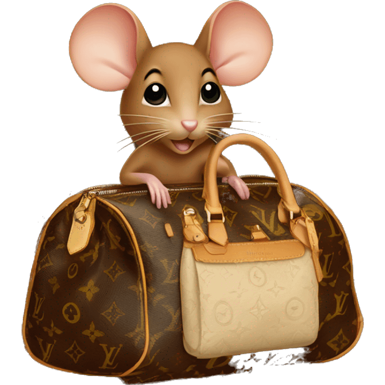 brown mouse in Louis Vuitton bag emoji