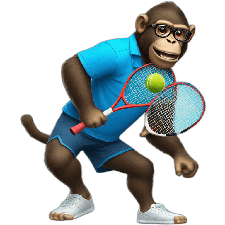 ape playing tennis in blue shirt with glasses emoji