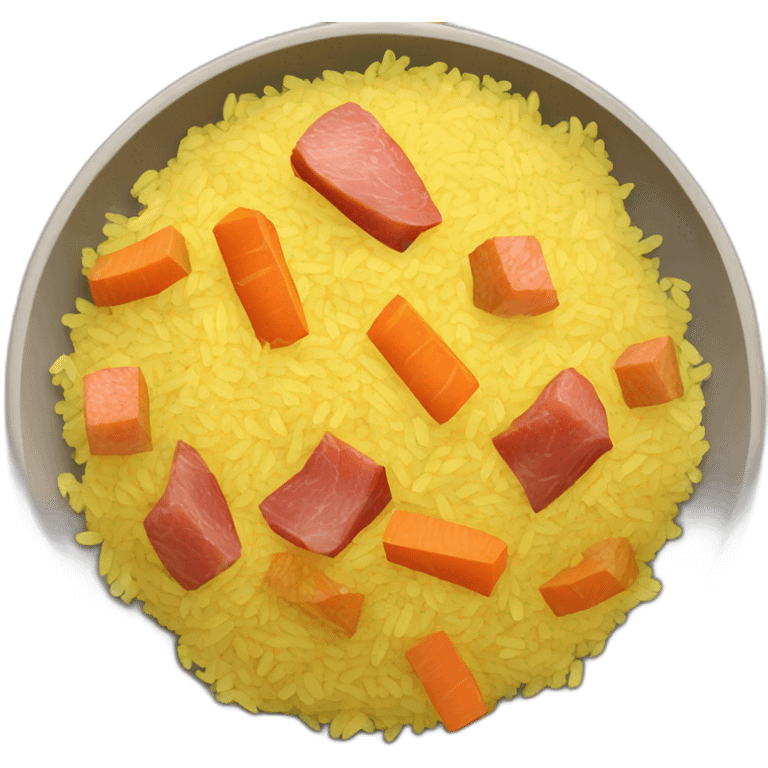 yellow rice with small pieces of meat and carrots emoji