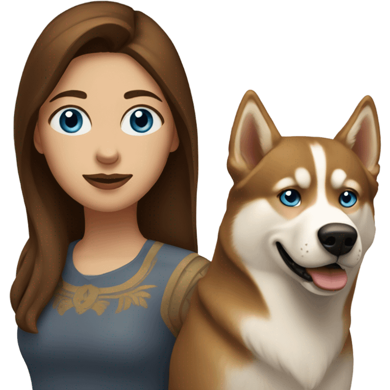 White Woman hair brown and bleus eyes and golden Husky  emoji