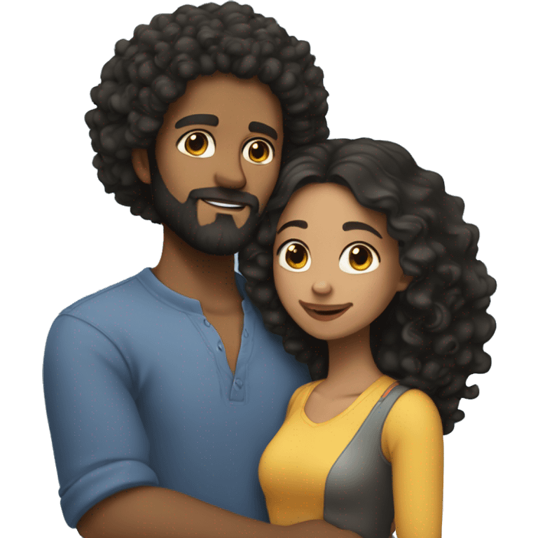 Light skin;Black long hair girl hugging with a man with black beard and curly hair emoji