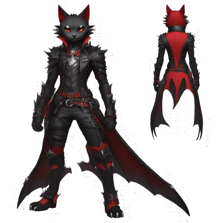 cool edgy elegant beautiful black punk red ethereal fantasy emo pretty nargacuga-bat-cat-Fakemon collar harness pouch warrior full body emoji