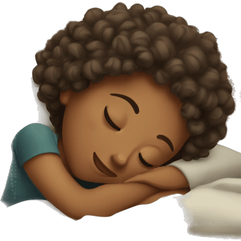 sleeping girl with curly hair in the bed  emoji