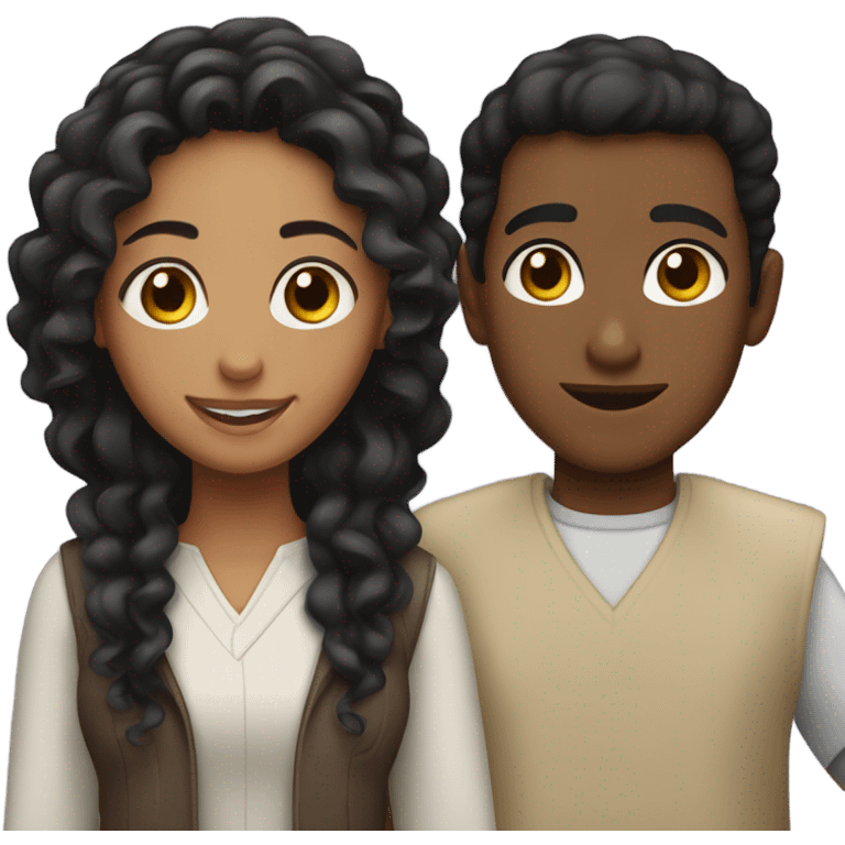 couple with a black skin girl with black curly hair and a arabian boy with brunette medium hair emoji