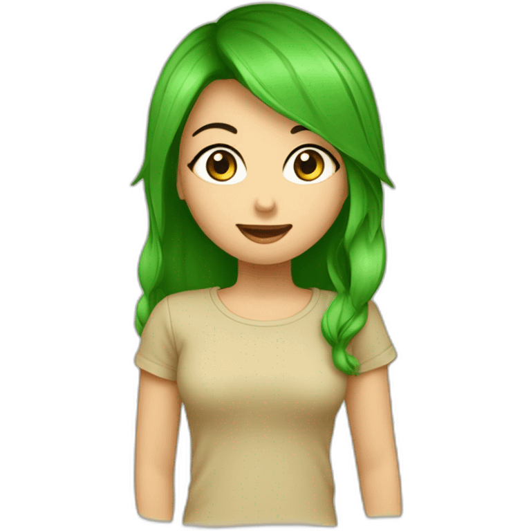 Mamam avec cheveux longs yeux verts couleur beige t-shirt vert emoji