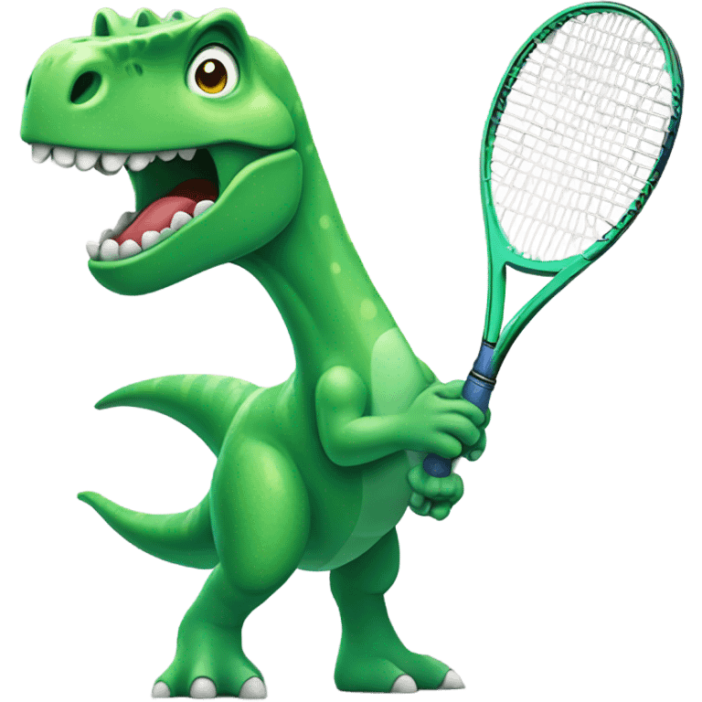 Green dino playing tennis emoji