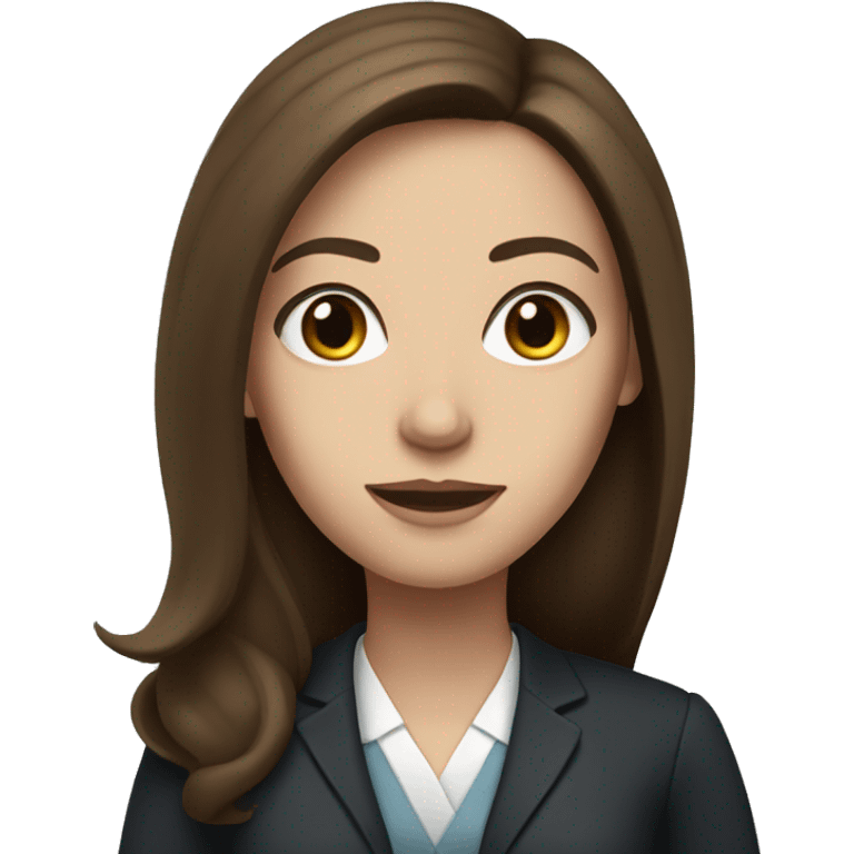 Woman lawyer with long brown hair, blue eyes, and white skin emoji