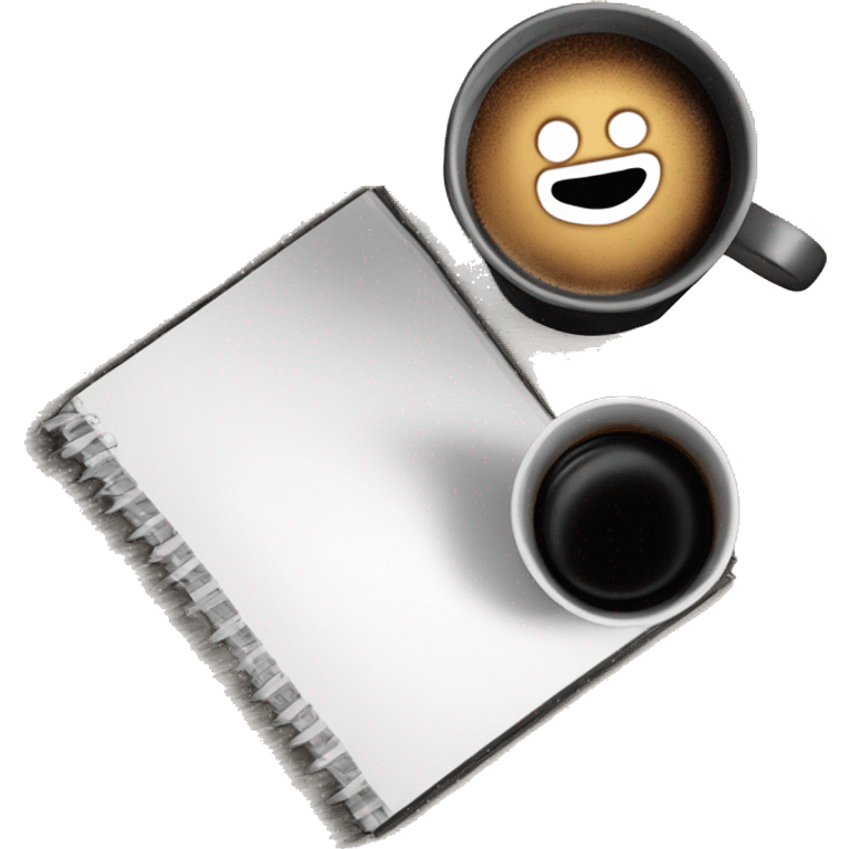 Black paper cup of coffee on the table and near a black book emoji