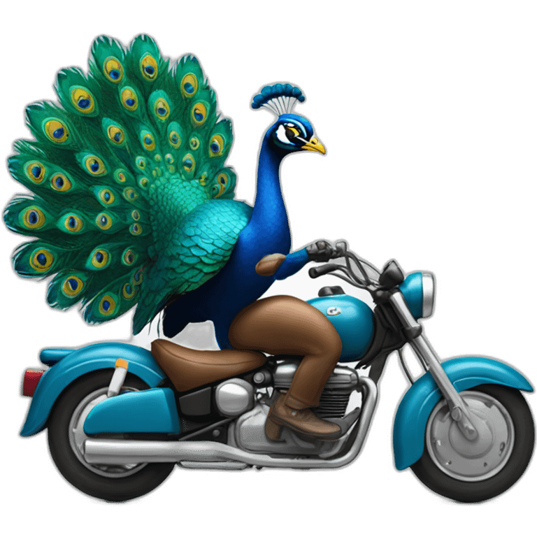 cheeky peacock riding a motorcycle emoji