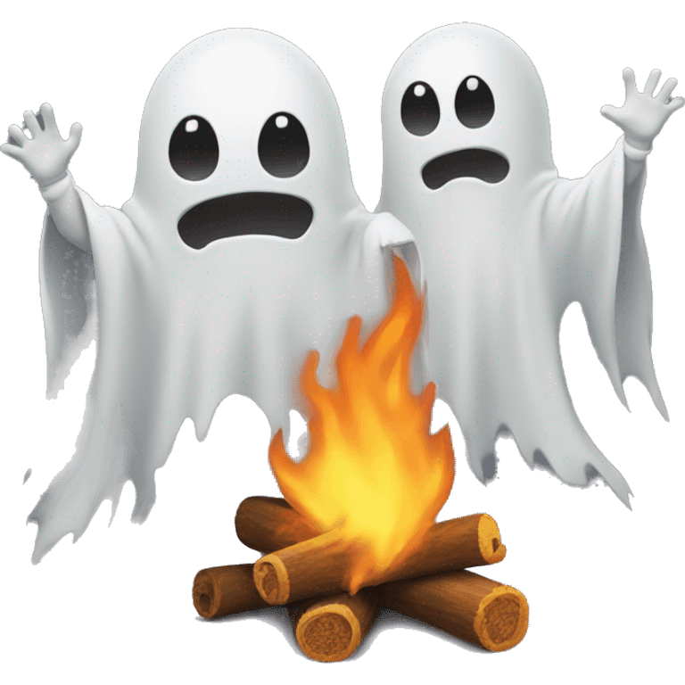 Ghosts scare man around bonfire emoji