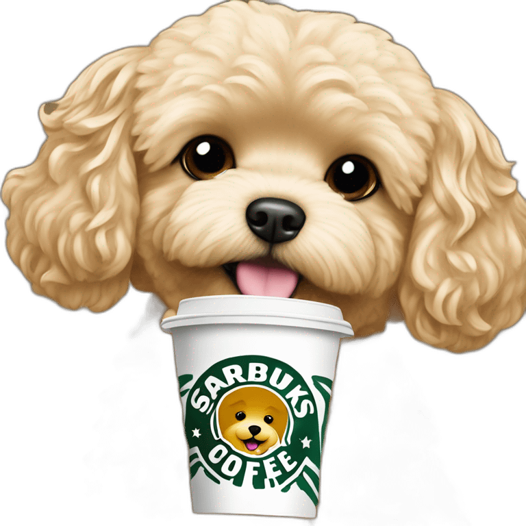 golden maltipoo drinks Starbucks coffee emoji