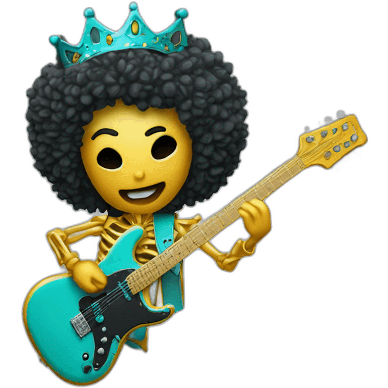 Soolking brook ;black affro cut ;turquoise electric guitar;golden crown ;skeletal face emoji