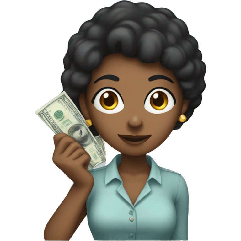 Black hair woman holding money to ear emoji