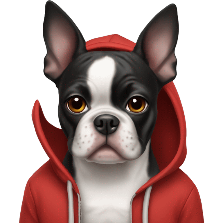 boston terrier wearing red hoodie emoji