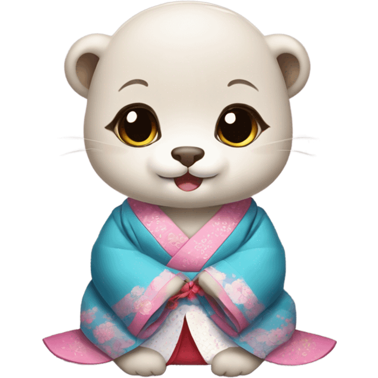 a baby otter face wearing traditional korean hanbok emoji